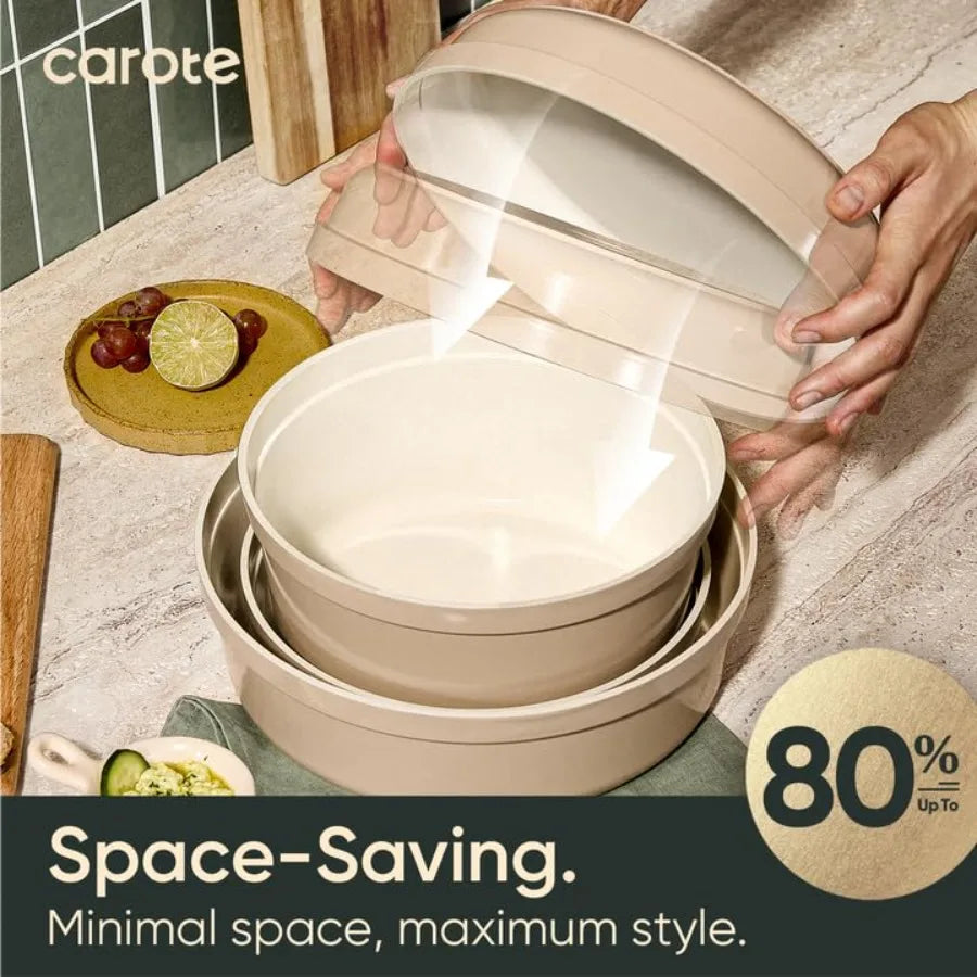 Ceramic Nonstick Cookware Set With Detachable Handles