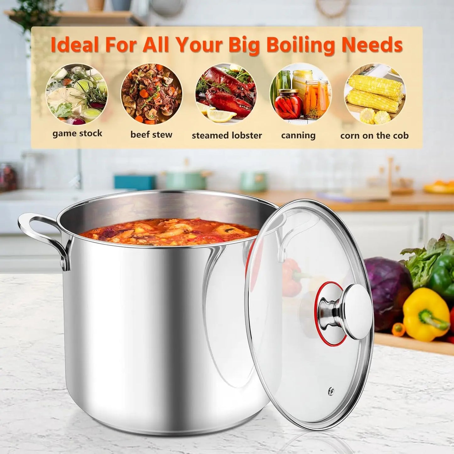 Stainless Steel Stock Pot With Lid Induction Compatible