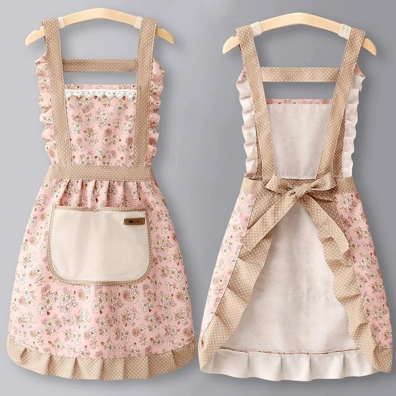 1pc Strap Canvas Floral Apron with Hood, Waterproof Oil-resistant Breathable Workwear Waist Apron