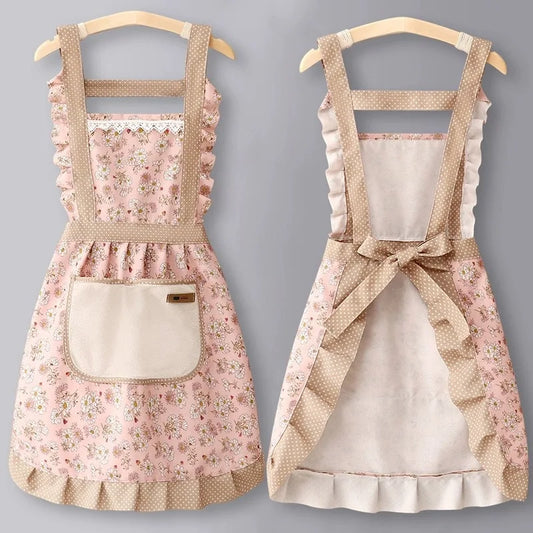 1pc Strap Canvas Floral Apron with Hood, Waterproof Oil-resistant Breathable Workwear Waist Apron