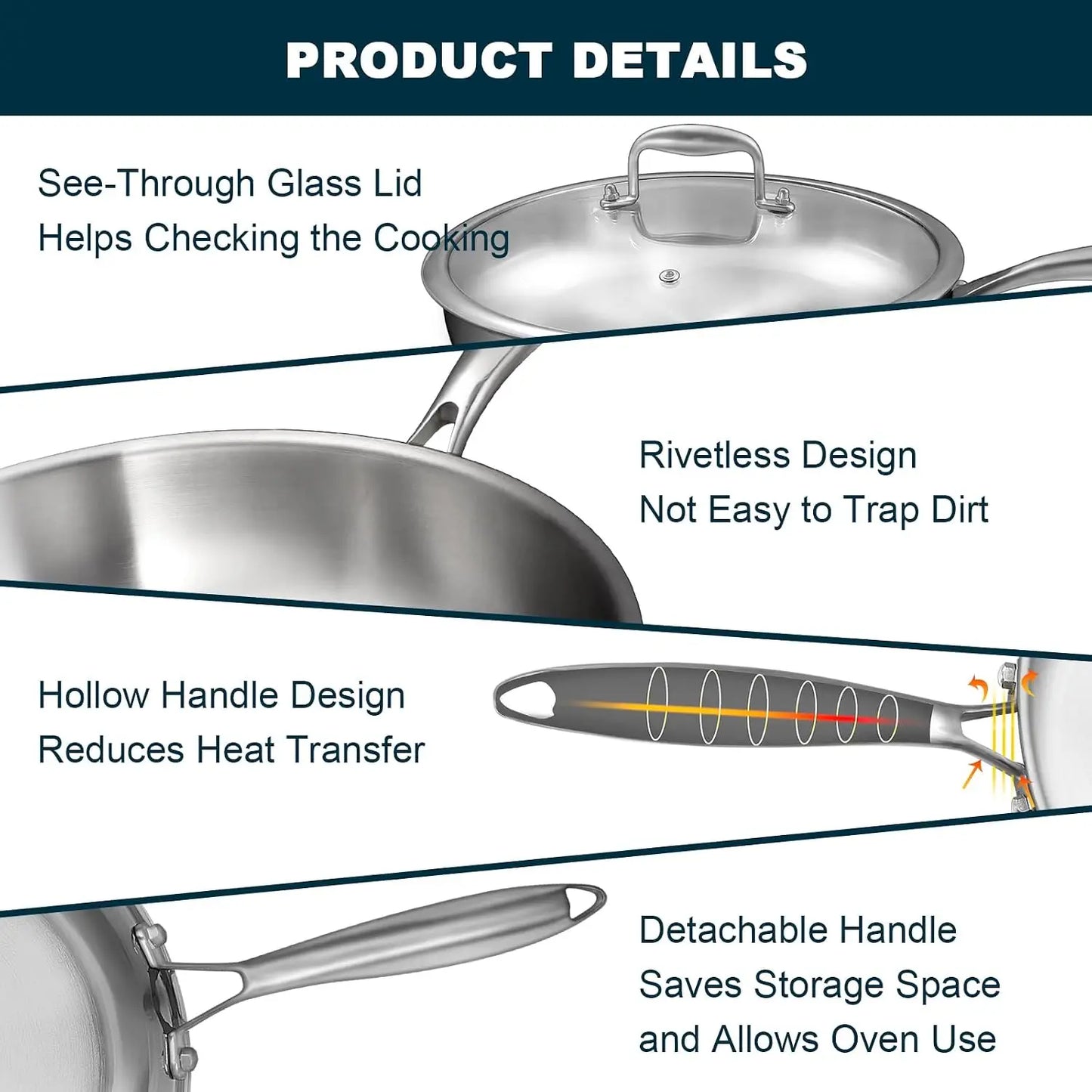 Tri Ply Stainless Frying Pan Set With Lids Induction Ready