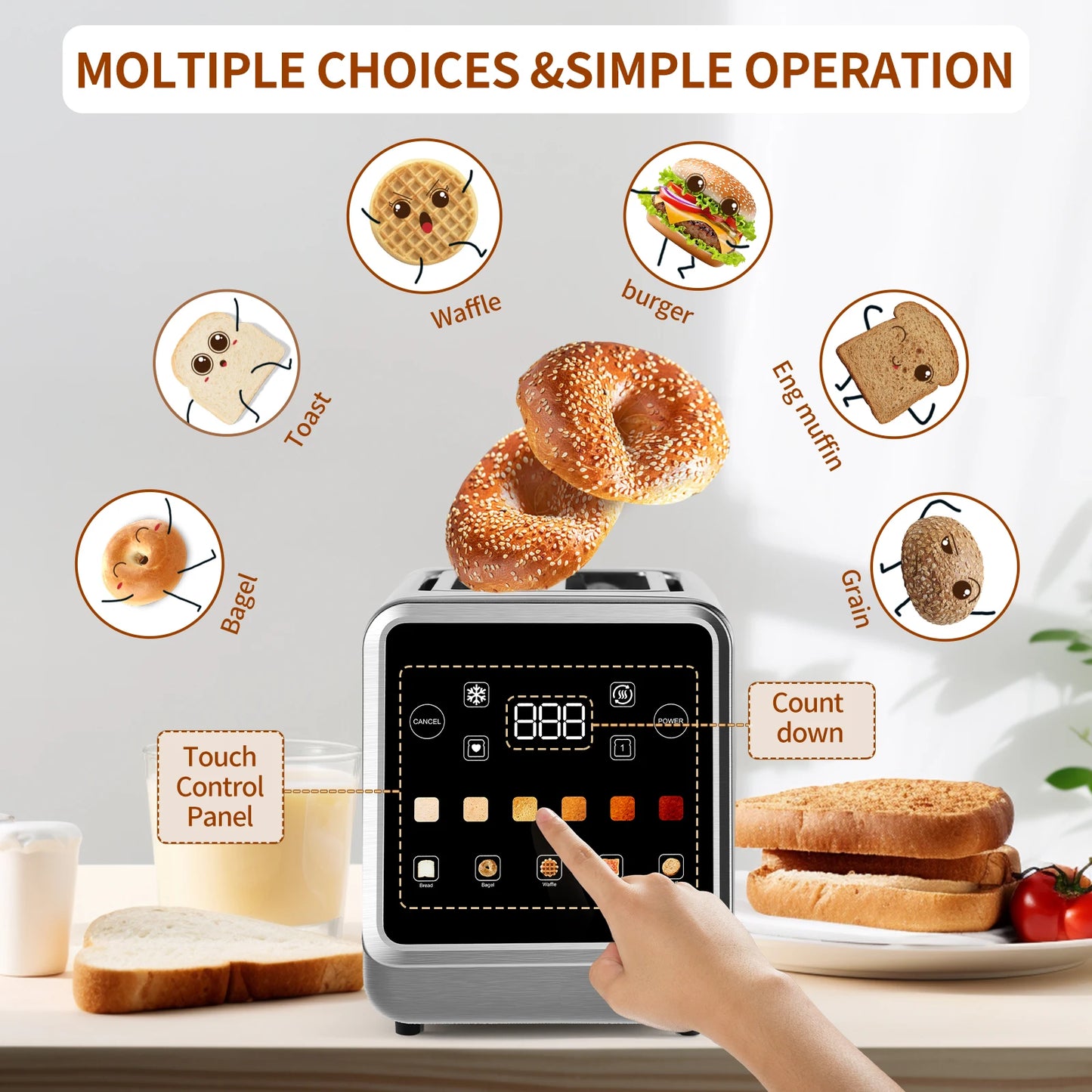 Smart Toaster With LCD Display 2-Slice Stainless Steel