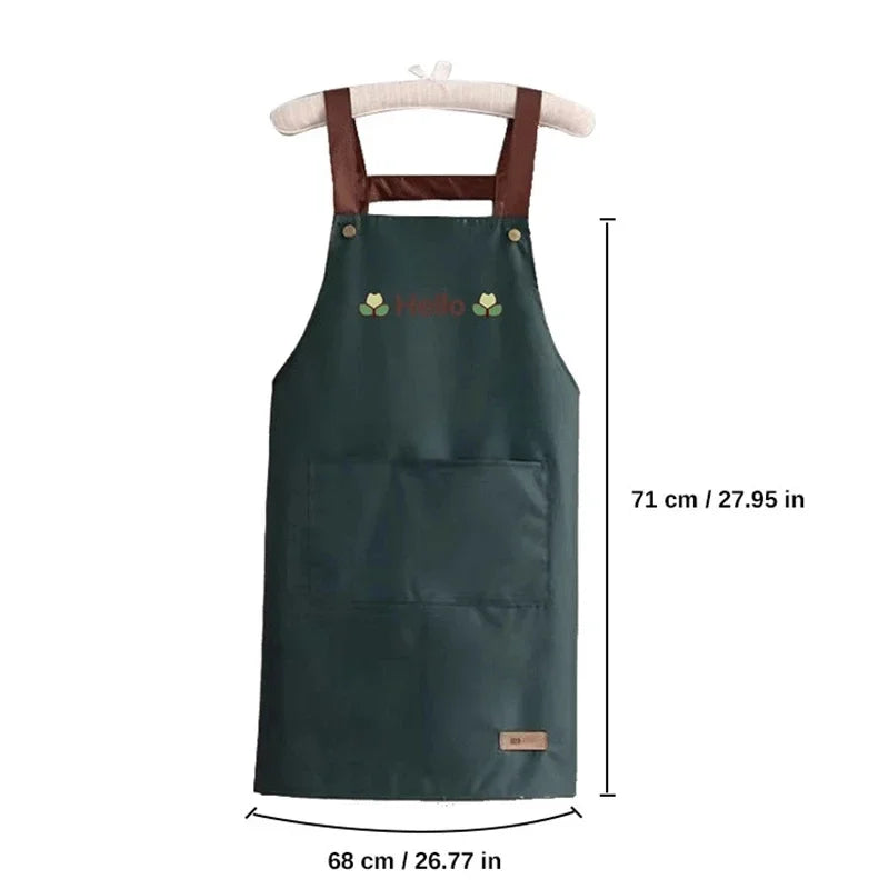 Hello Letter Print Waterproof Kitchen Apron With Front Pocket