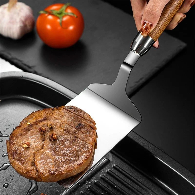 Stainless Steel Square Head Spatula And Wood Handle Pizza Shovel