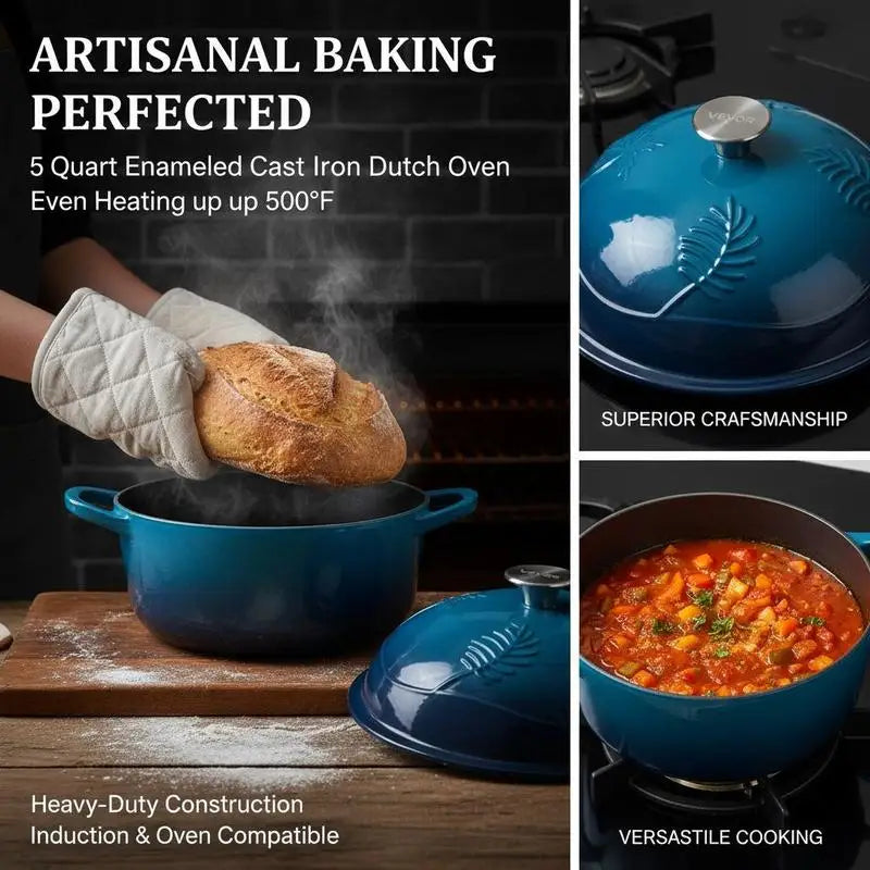 Enameled Cast Iron Covered Casserole With Lid For Induction And Sourdough Baking
