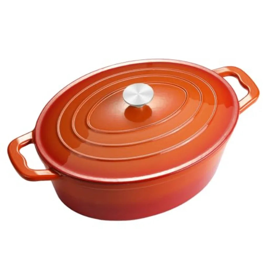 Enameled Oval Dutch Oven With Lid Cast Iron Dual Handles