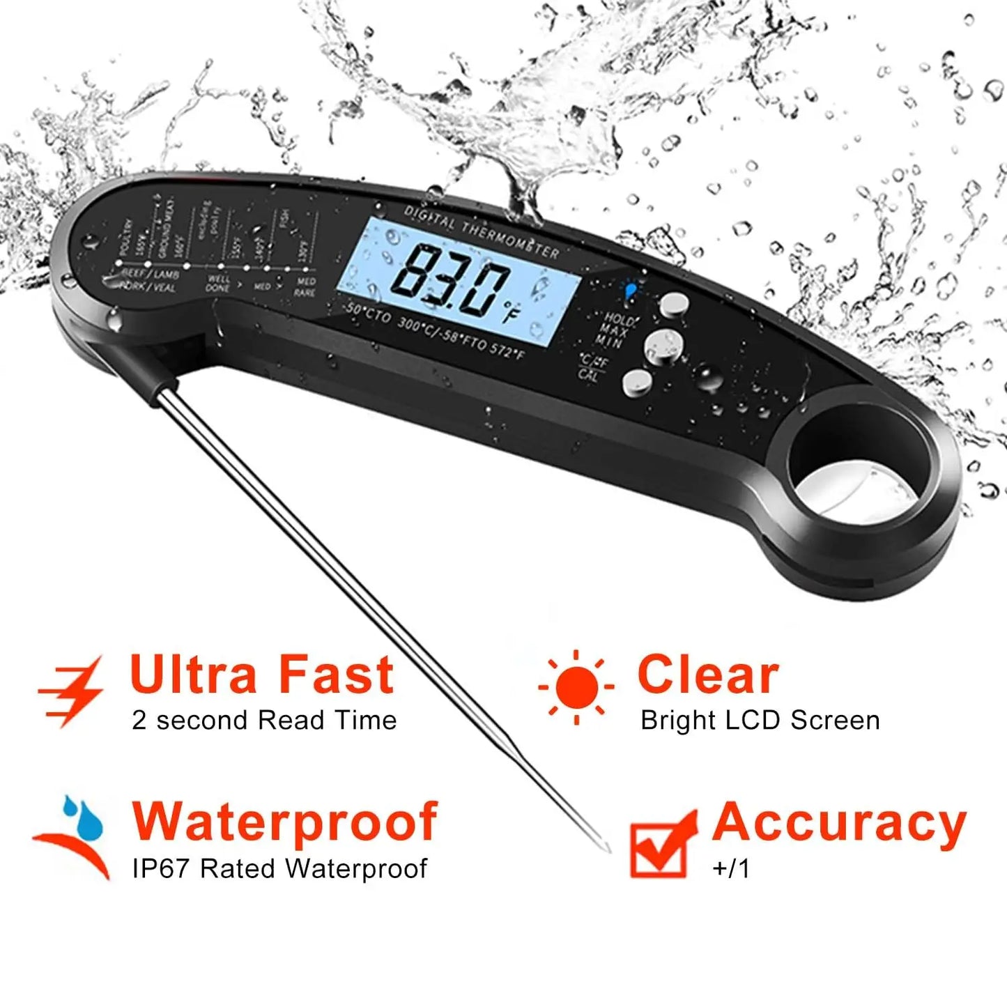 Digital Instant Read Food Thermometer With Backlit LCD Display
