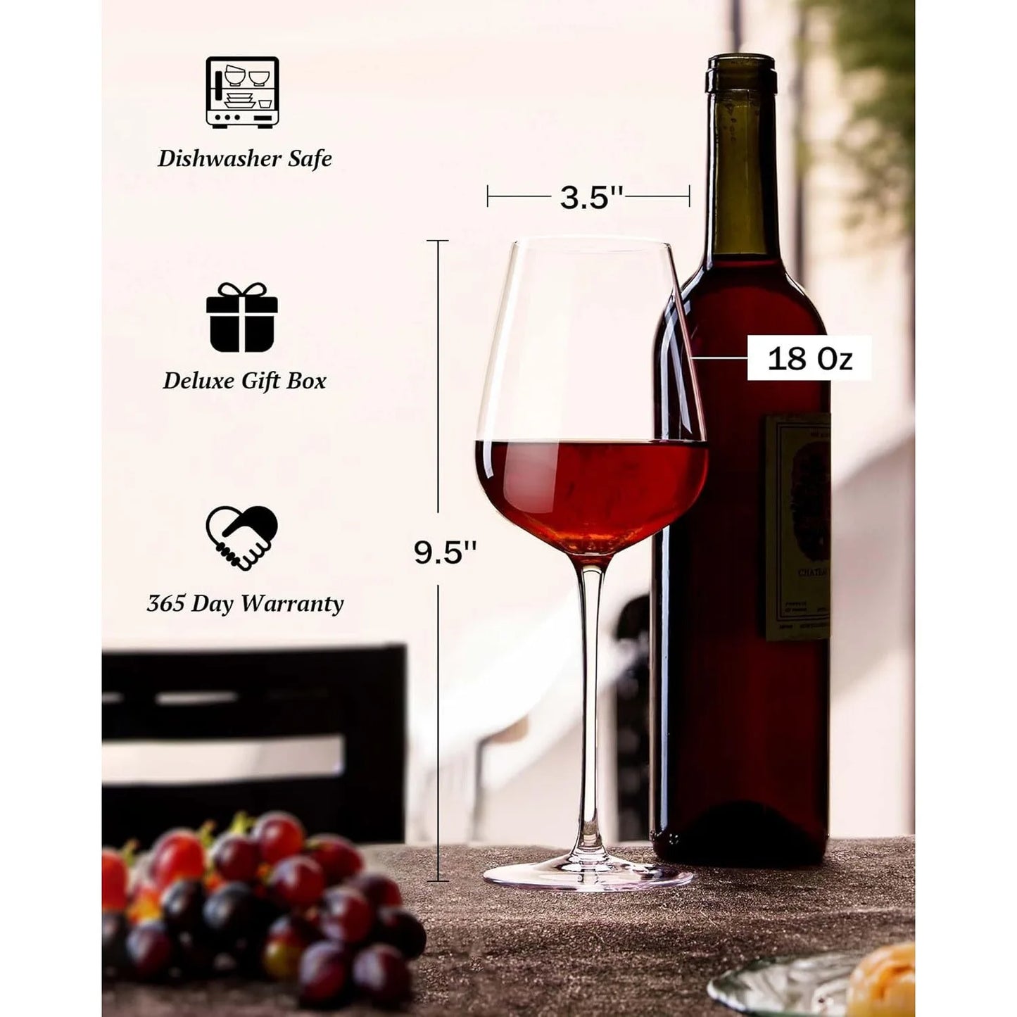 Lead Free Crystal Clear Wine Glasses Set Long Stem Goblets