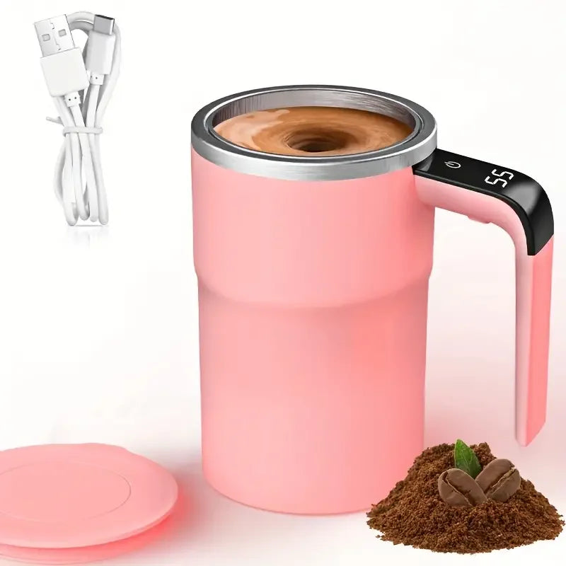 Smart Coffee Cup With LED Display USB Charging Magnetic Mixer