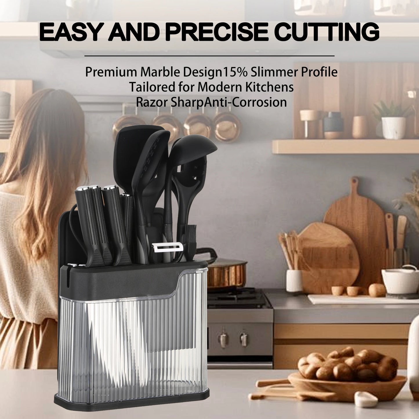 Silicone Kitchen Utensils Set With Knife Block And Knives
