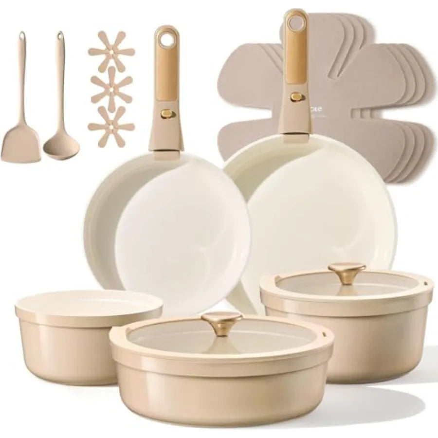 Ceramic Nonstick Cookware Set With Detachable Handles