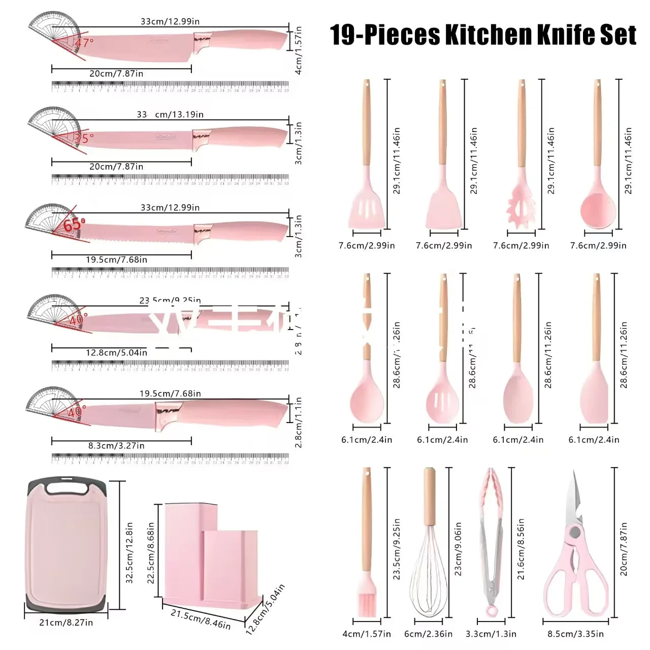 19 In 1 Kitchen Knife And Silicone Utensil Set Heat Resistant Tools