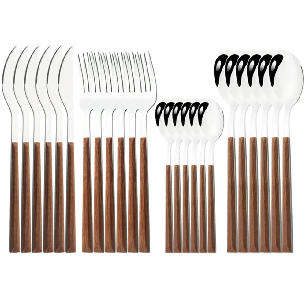 Stainless Steel Cutlery Set With Imitation Wooden Handles
