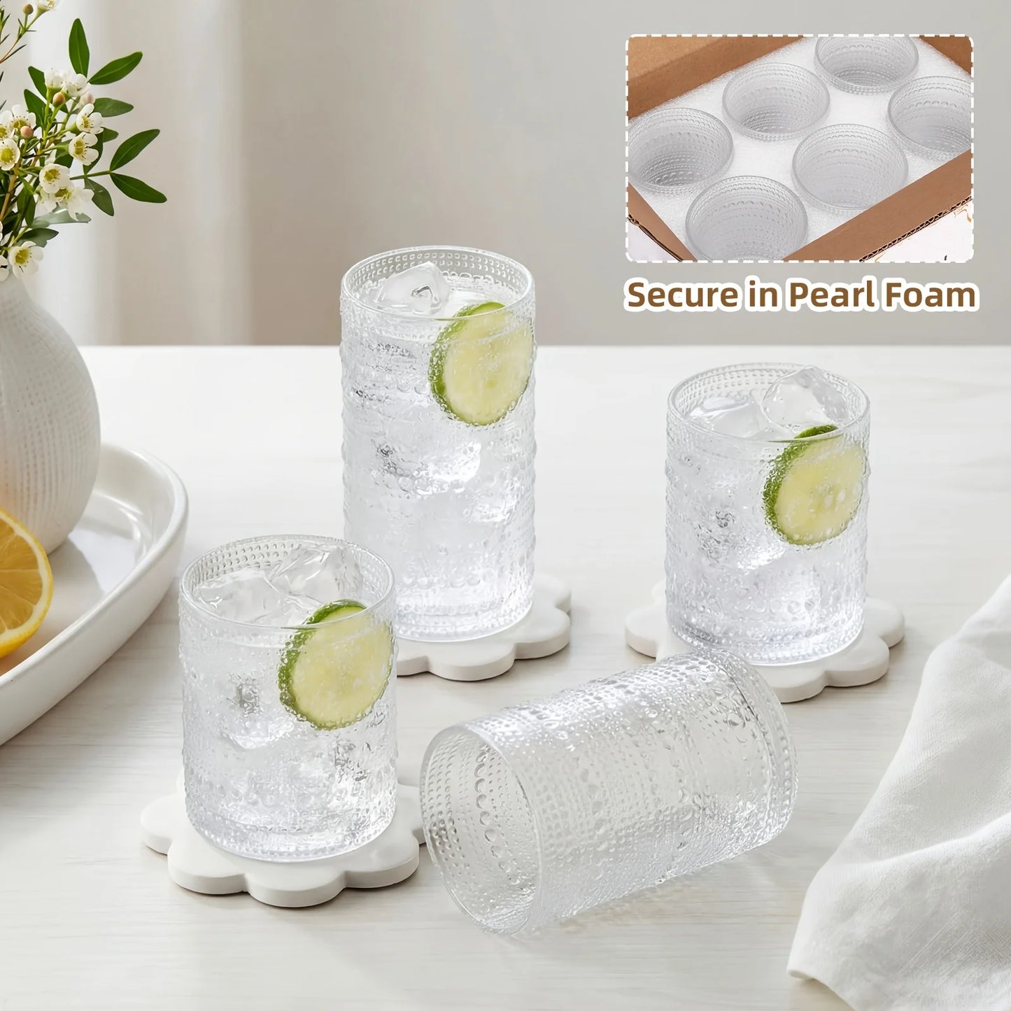 ETRENDZ Boho Embossed Glassware Set Highball And Juice Glasses