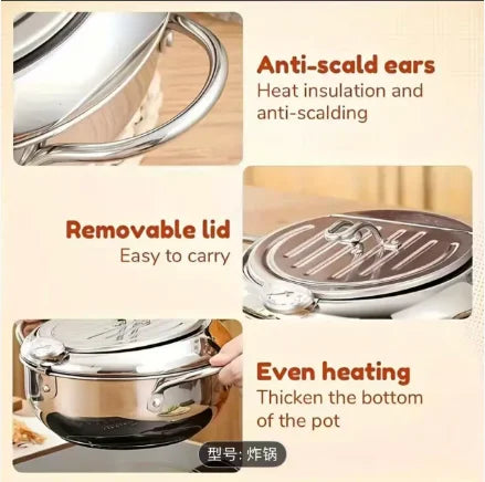 Japanese Tempura Deep Fryer Pot 304 Stainless Steel With Thermometer