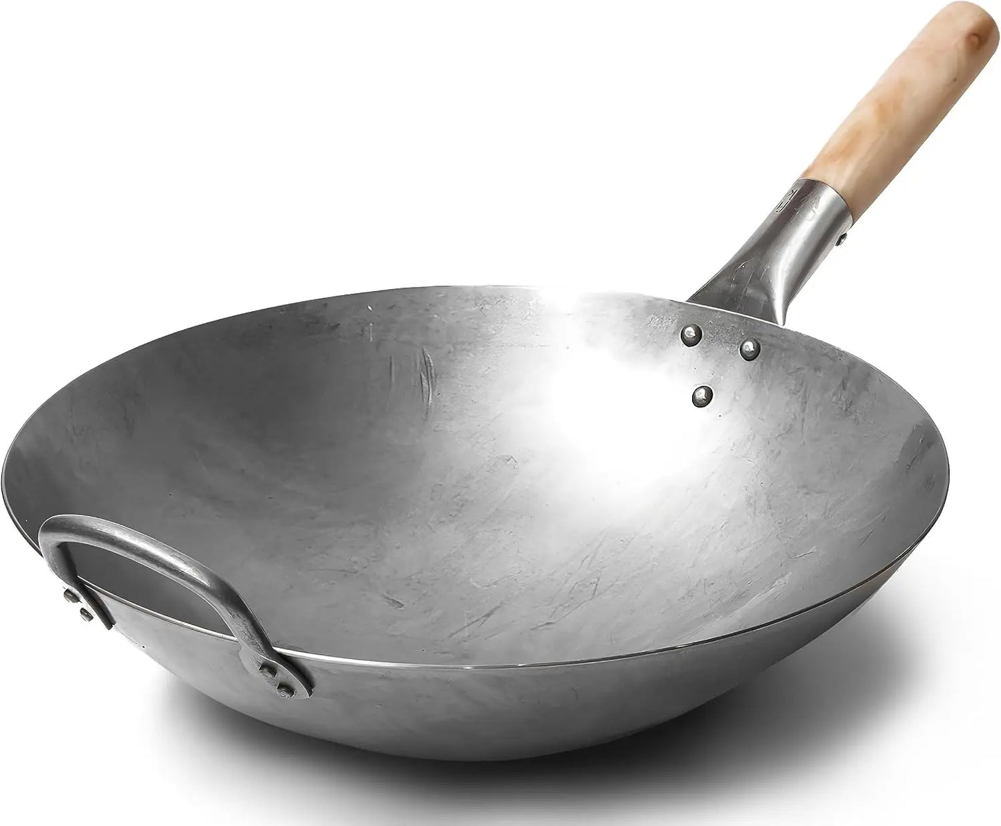 Traditional Hand Hammered Carbon Steel Wok Round Bottom Gas Stove