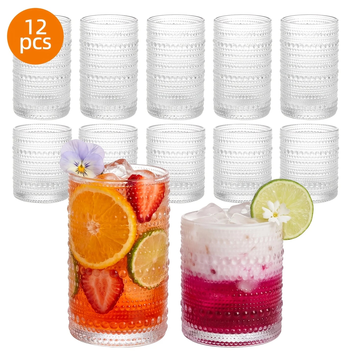 ETRENDZ Boho Embossed Glassware Set Highball And Juice Glasses