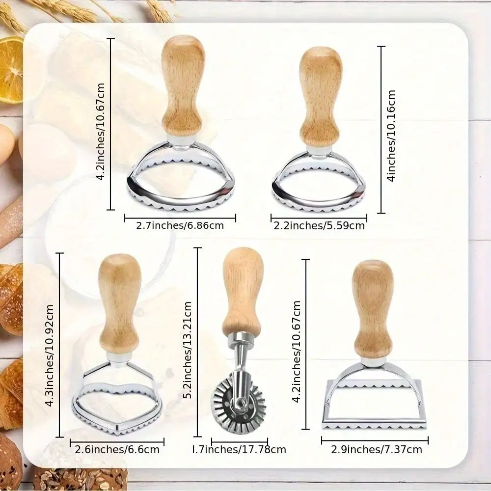Ravioli Stamps With Wooden Handle Pasta Dumpling Cutter Tool