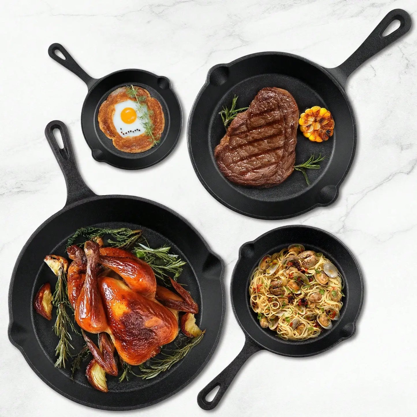 Cast Iron Skillet Set Preseasoned Heavy Duty Oven Safe