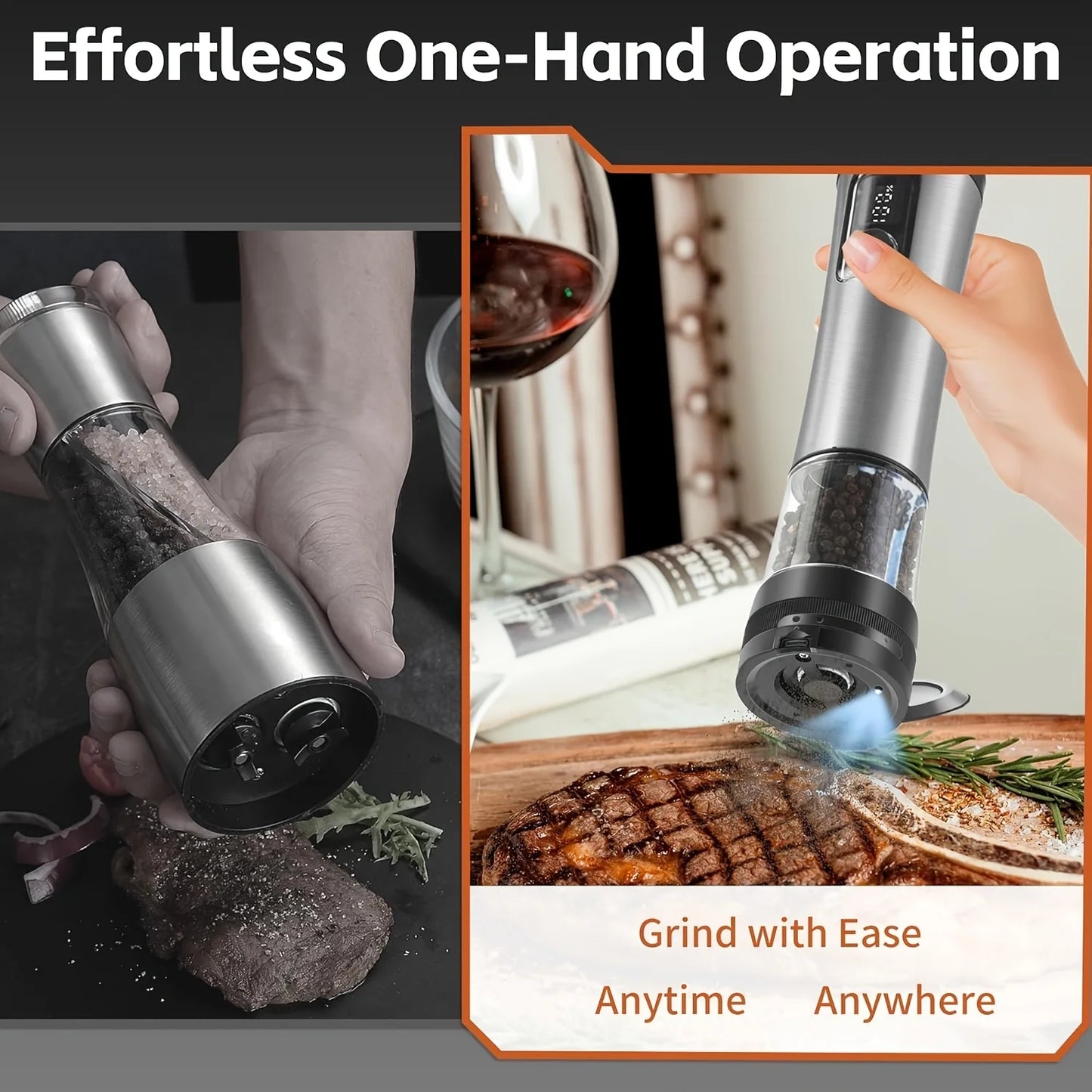 Automatic Electric Salt And Pepper Grinder Set With Rechargeable Battery