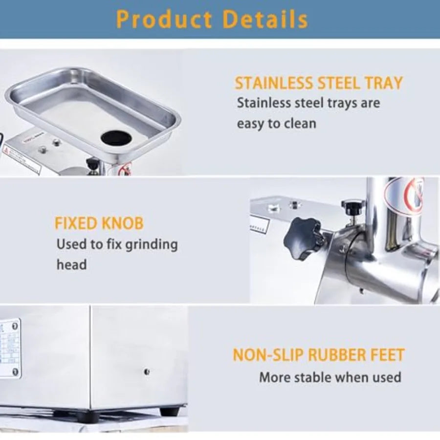 Commercial Electric Meat Grinder Stainless Steel Body 800W Heavy Duty