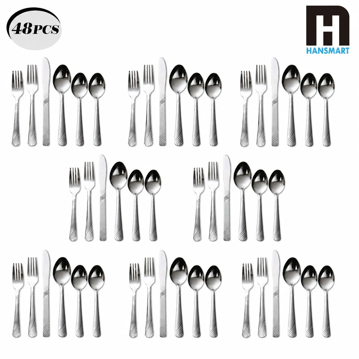 HANSMART 48 Piece Stainless Steel Cutlery Set Service For Eight
