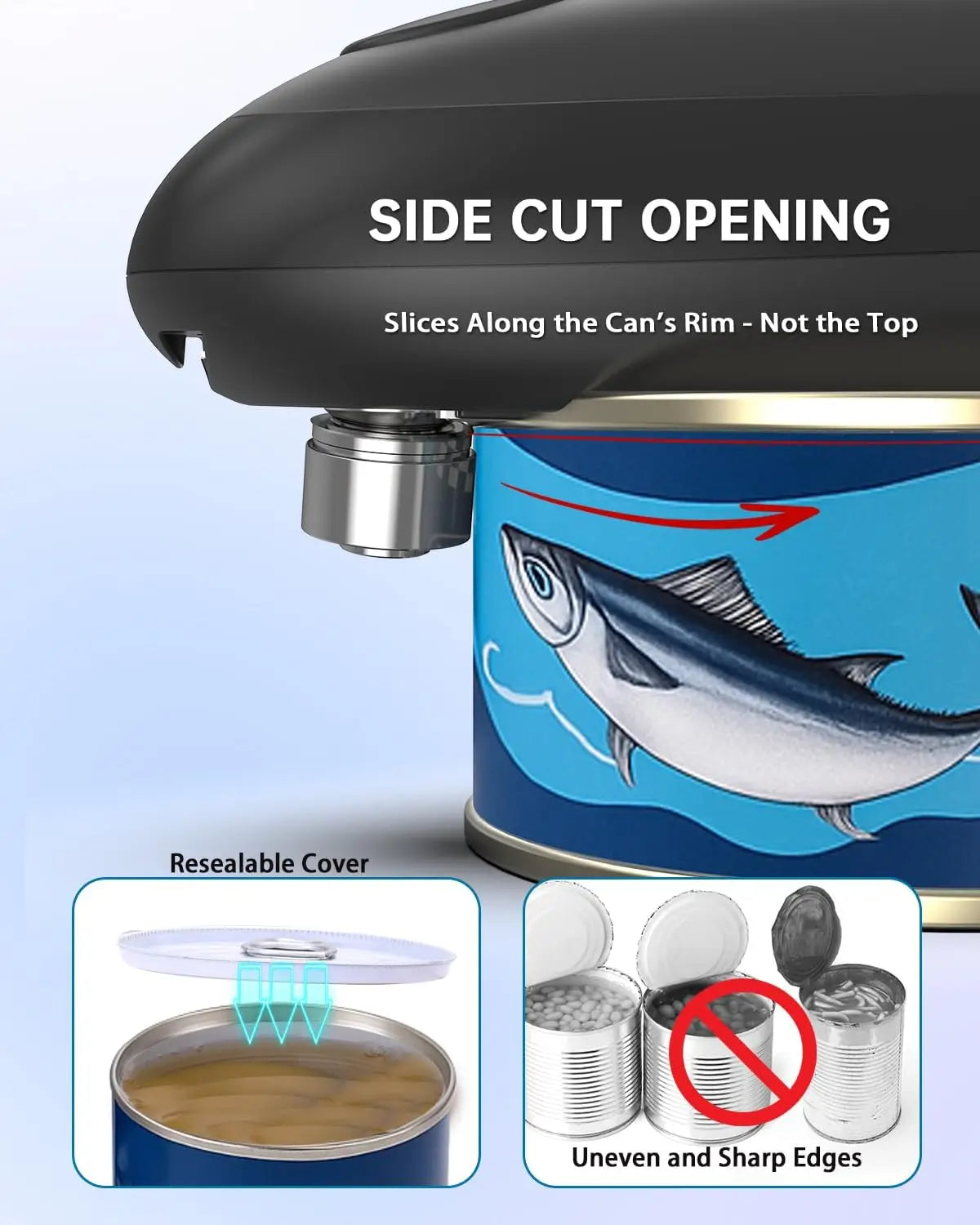 XMSJ Electric Can Opener One-Touch Automatic Smooth Edges Handheld Battery-Operated