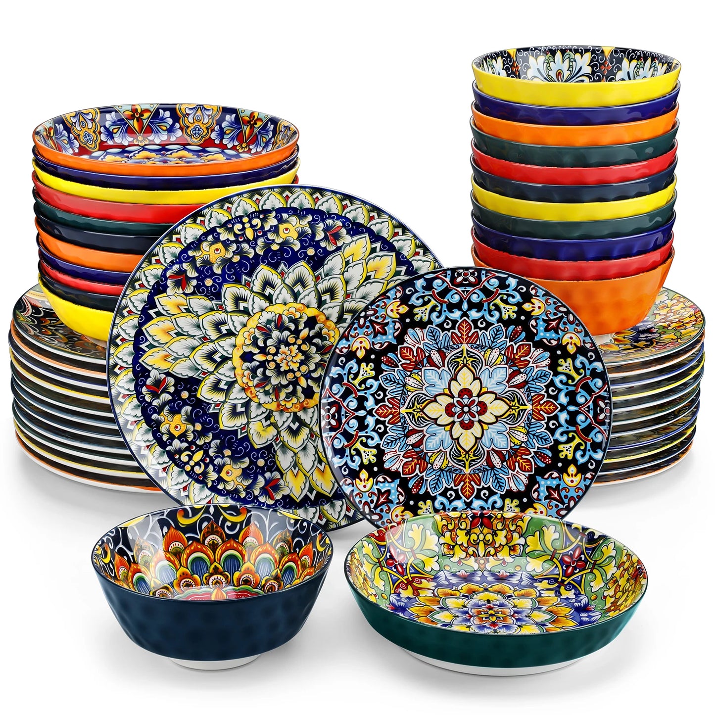 MALACASA 24 Piece Ceramic Dinnerware Set Bohemian Style