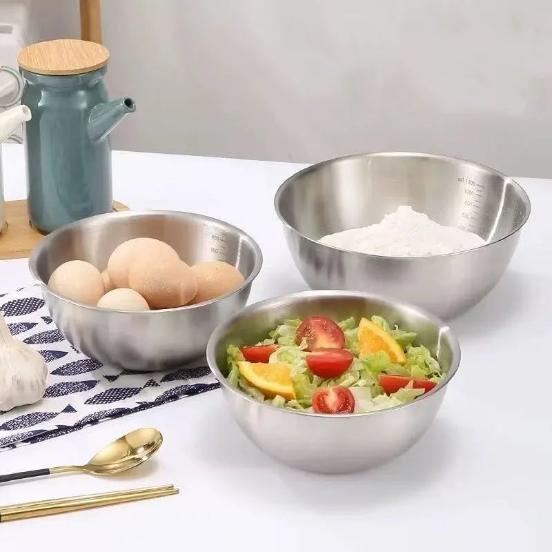 Stainless Steel Bowl Set With Integrated Scale Three Piece