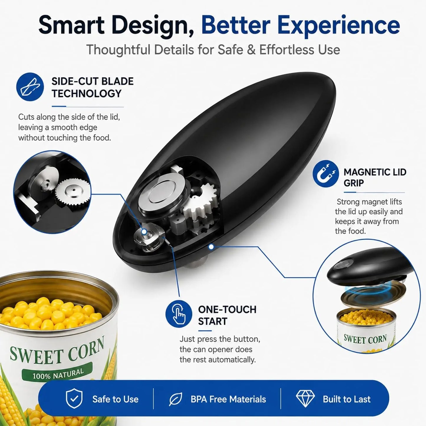 One Touch Automatic Battery Operated Can Opener For Seniors