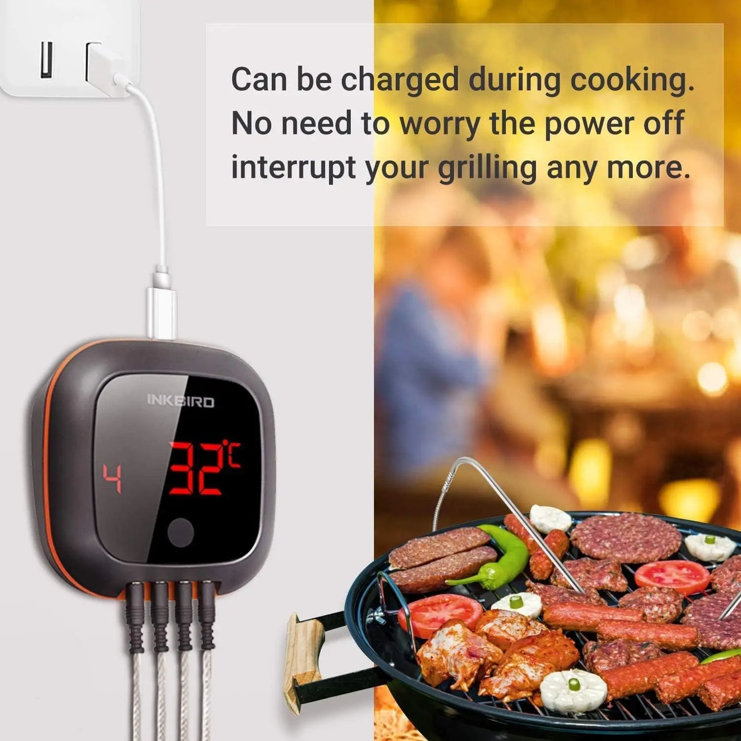Wireless Bluetooth Meat Thermometer with 4 Probes, 150ft Range, BBQ Grill Smoker Oven Cooking