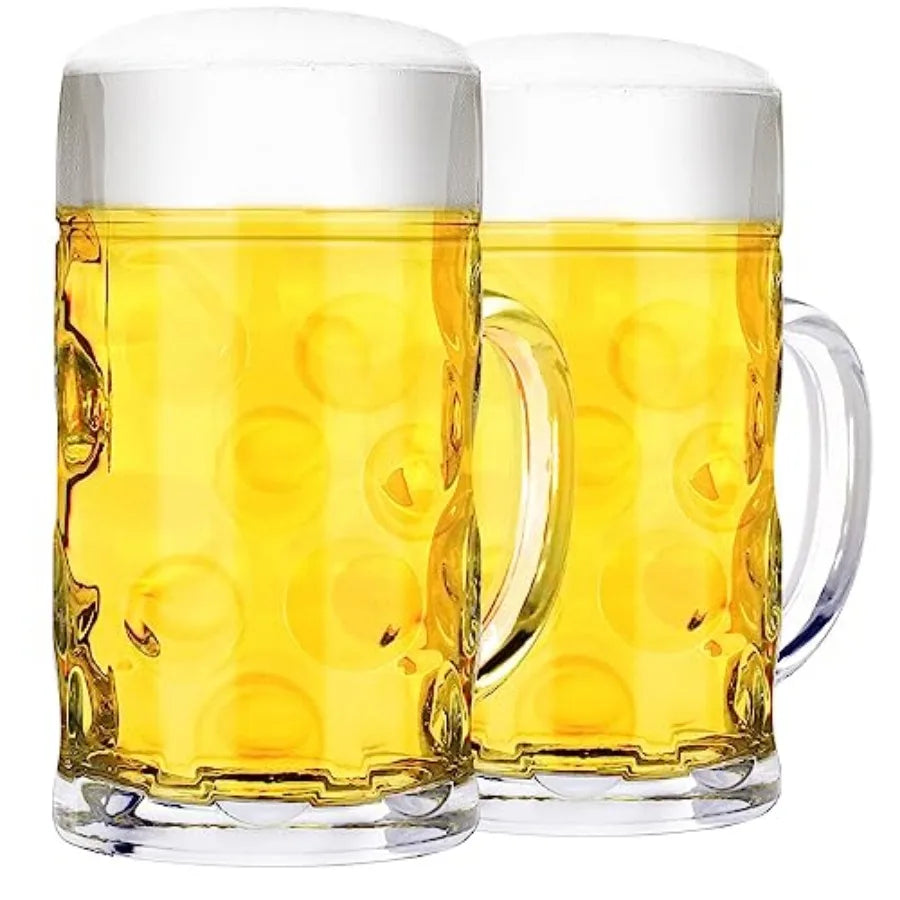 Clear Glass Beer Mug With Handle Dimpled Stein Cup