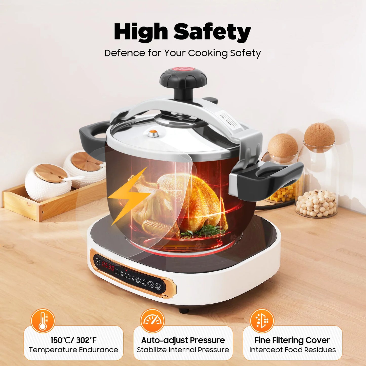 Stainless Steel Pressure Cooker With Safety Valve For Restaurant Kitchen
