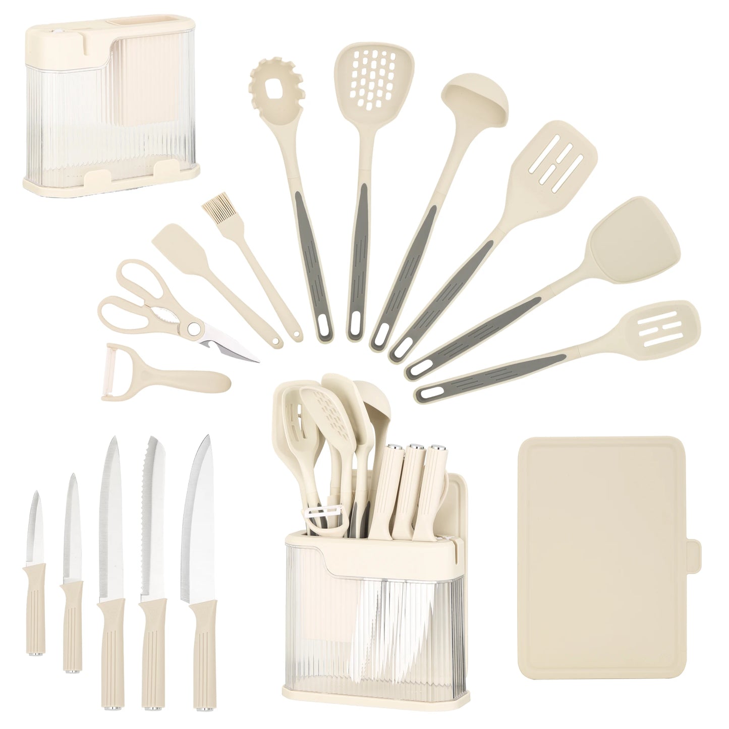 Silicone Kitchen Utensils Set With Knife Block And Knives