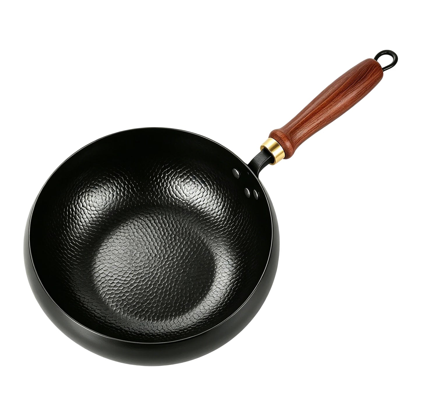Bymaocar Hand Forged Hammered Wok Preseasoned Nonstick Wood Handle
