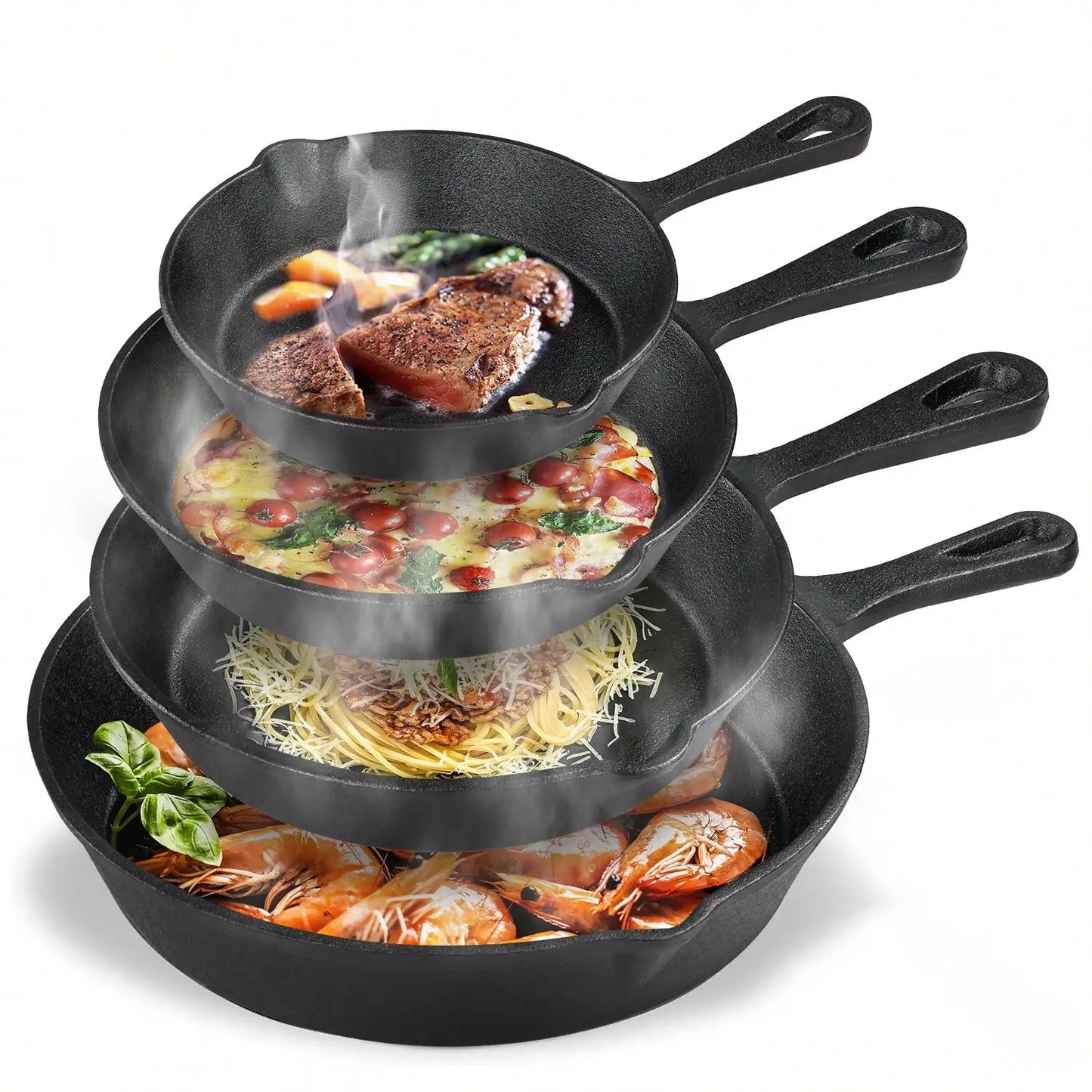 Cast Iron Skillet Set Preseasoned Heavy Duty Oven Safe