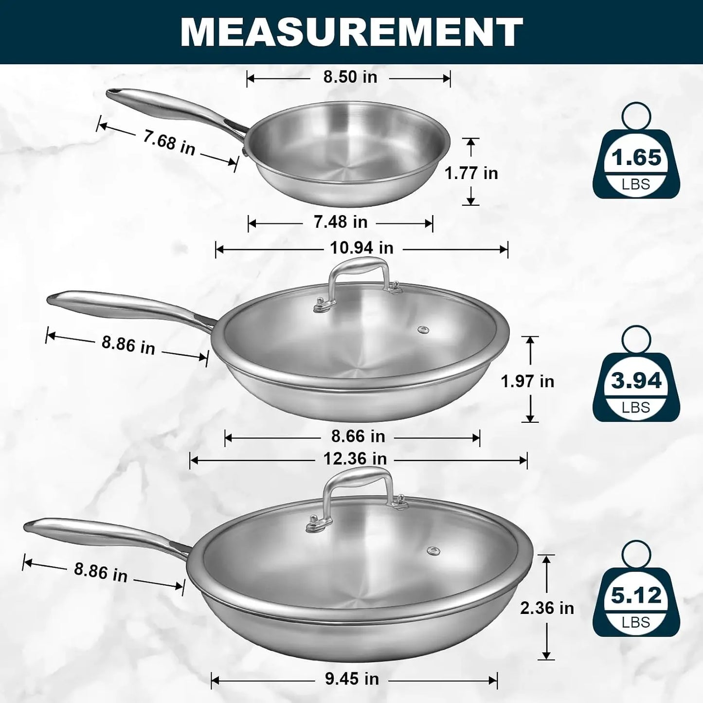 Tri Ply Stainless Frying Pan Set With Lids Induction Ready
