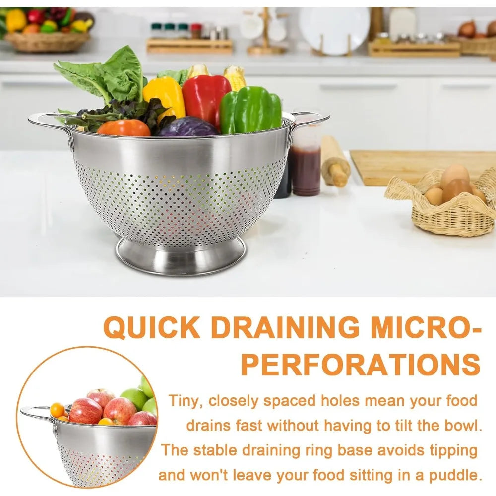 Stainless Steel Colander For Kitchen Dishwasher Safe And Rust Resistant