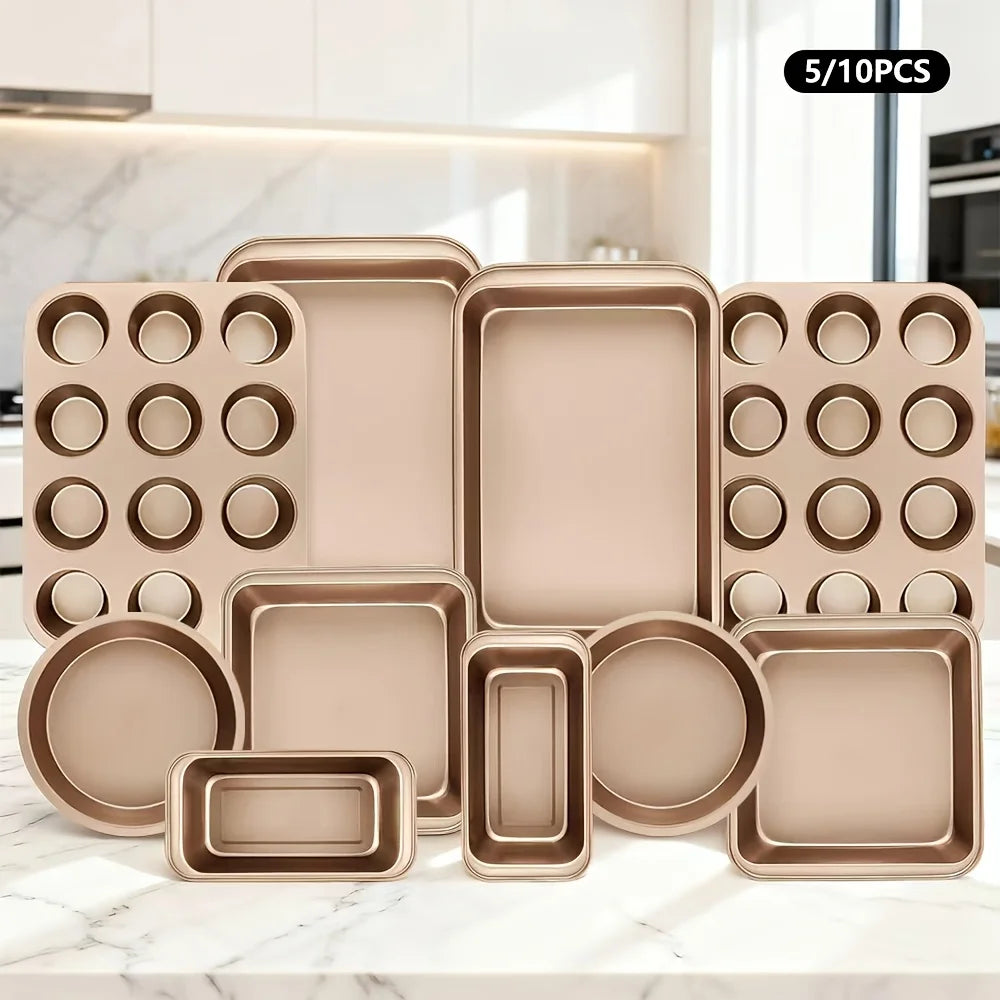 Nonstick Bakeware Set With Round And Square Pans Waffle Tray Cookie Sheet