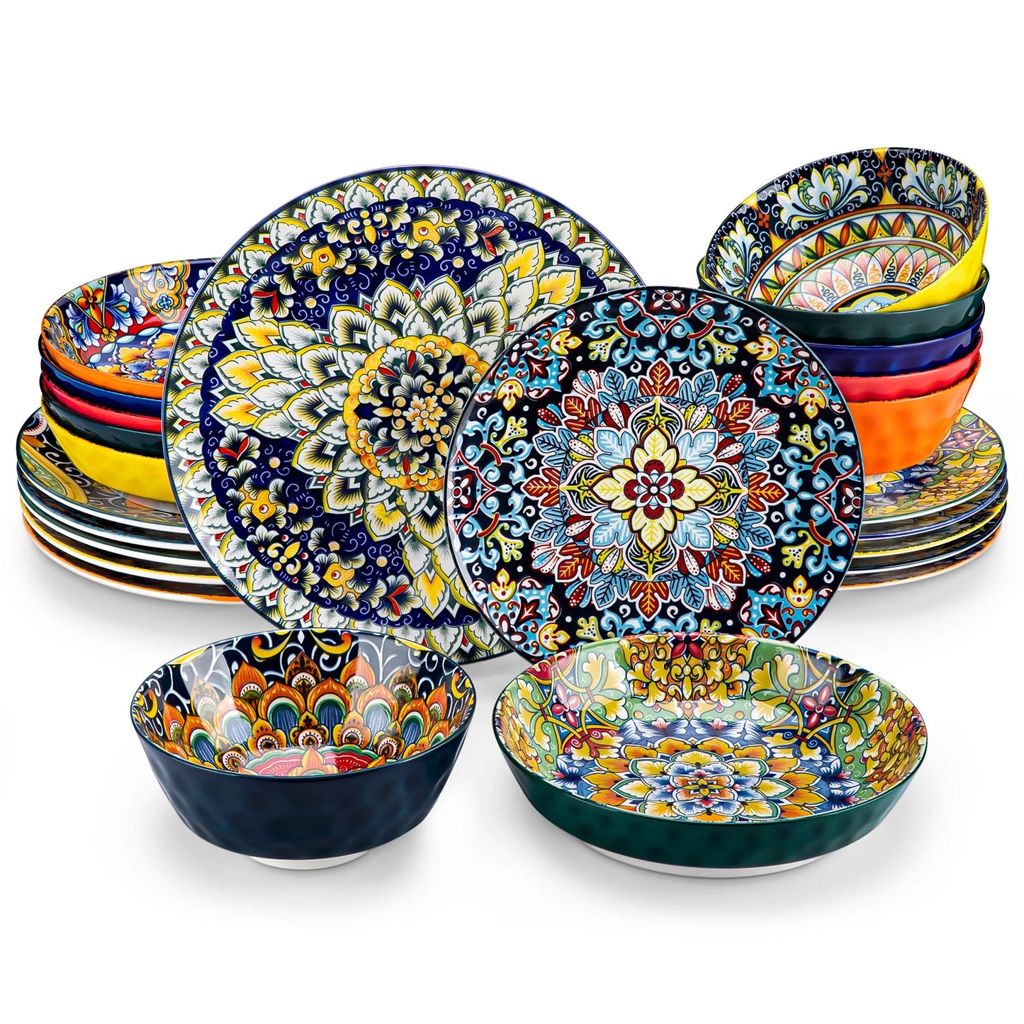 MALACASA 24 Piece Ceramic Dinnerware Set Bohemian Style