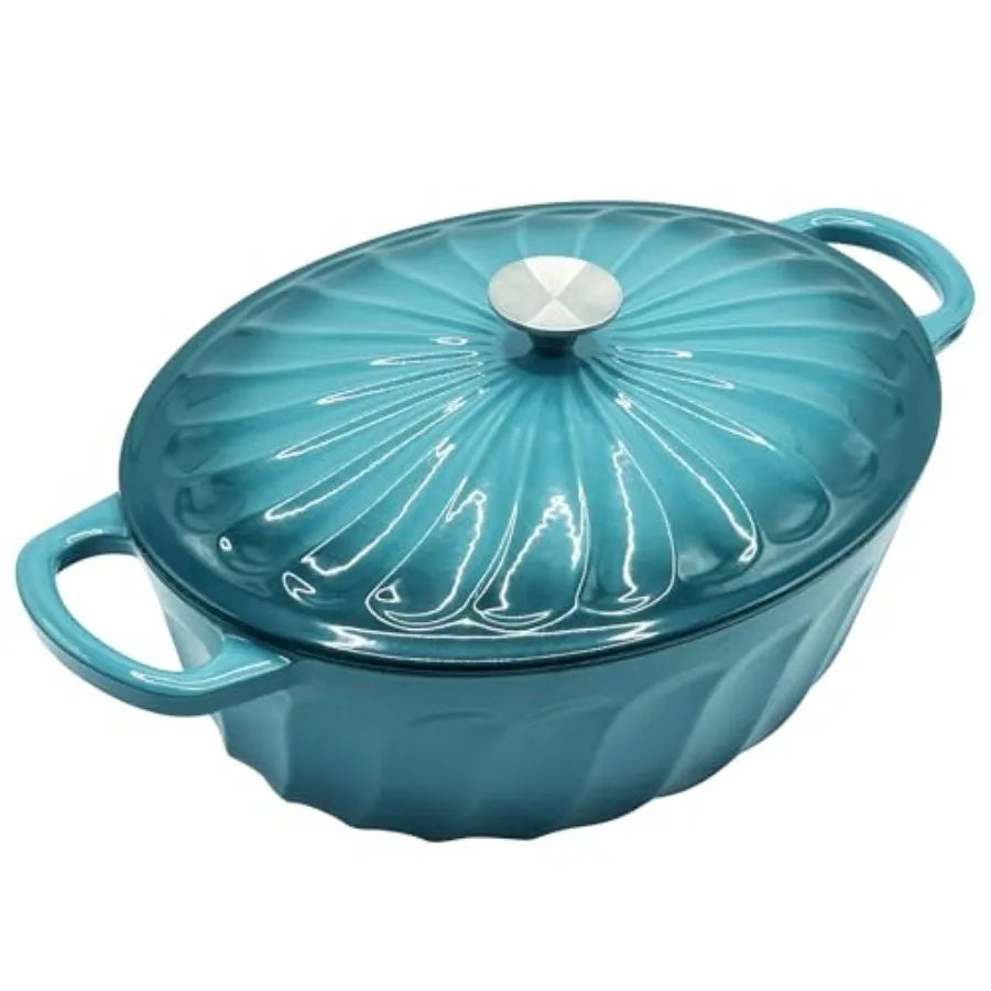 Enameled Oval Dutch Oven With Lid Cast Iron Dual Handles