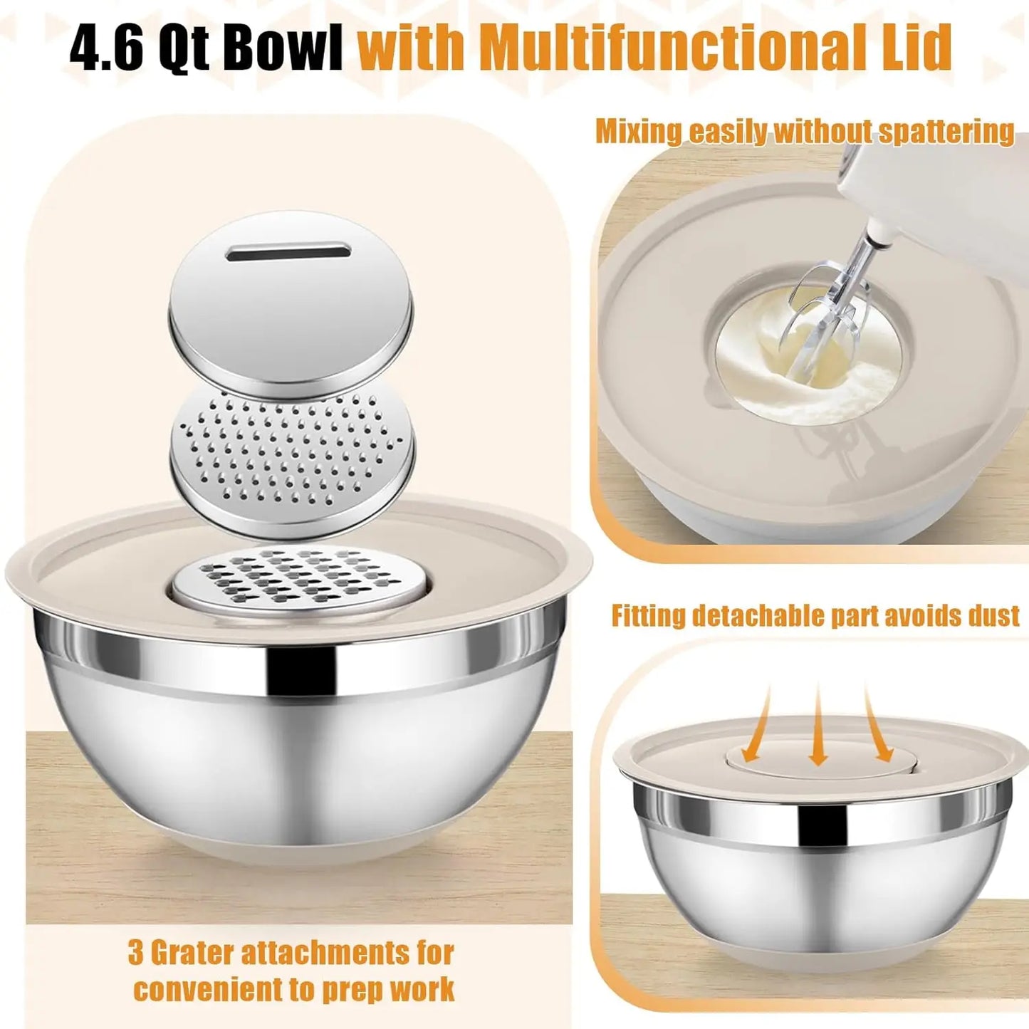 Stainless Steel Mixing Bowl Set With Lids And Graters