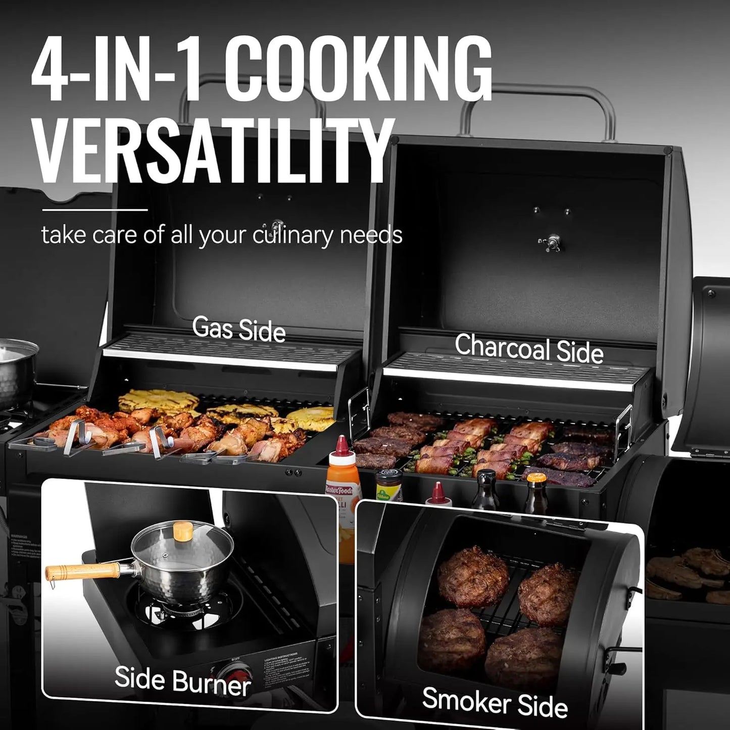 2 Burner Gas And Charcoal Combo Grill With Offset Smoker