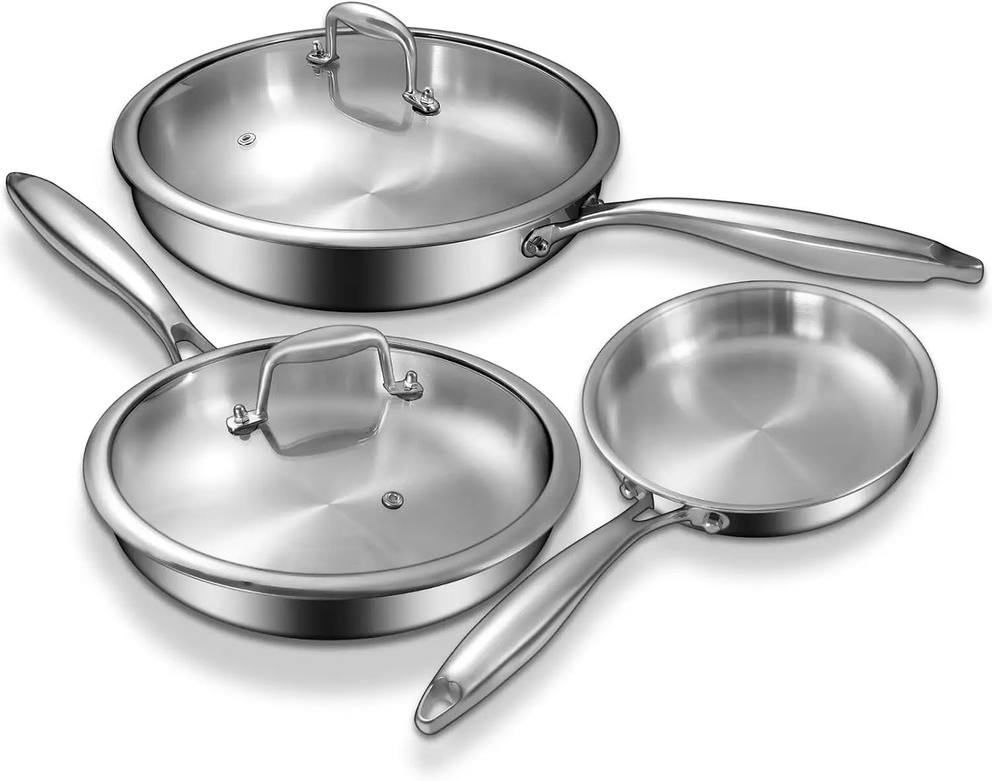 Tri Ply Stainless Frying Pan Set With Lids Induction Ready