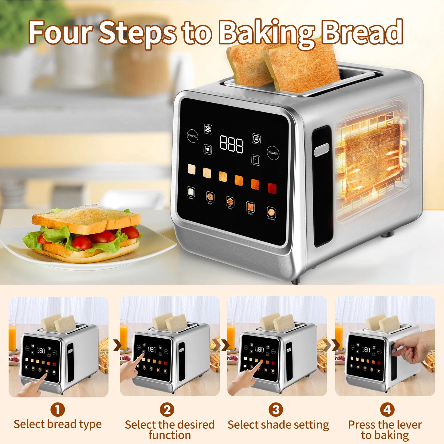 Smart Toaster With LCD Display 2-Slice Stainless Steel