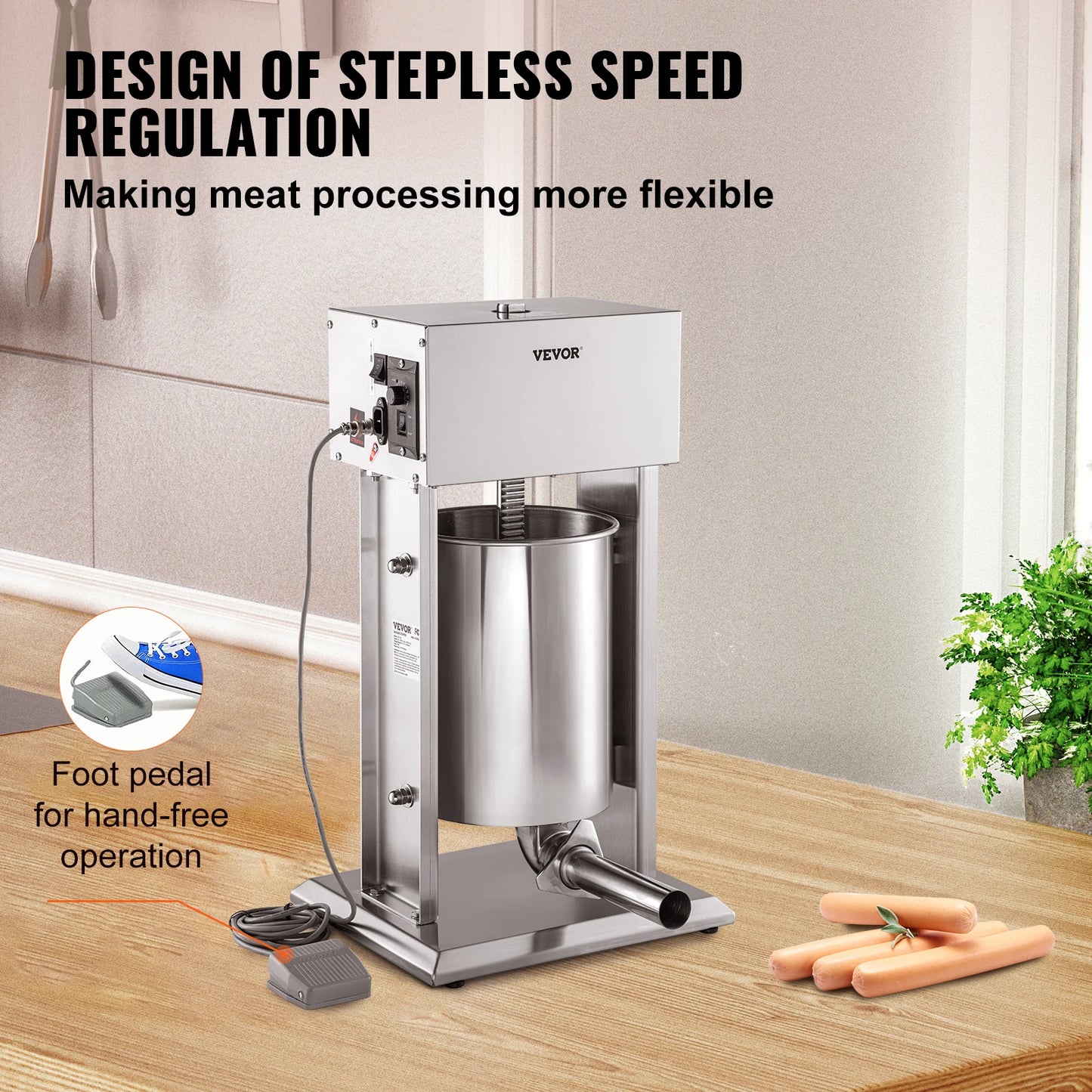 VEVOR Electric Sausage Stuffer Stainless Steel With 4 Filling Funnels
