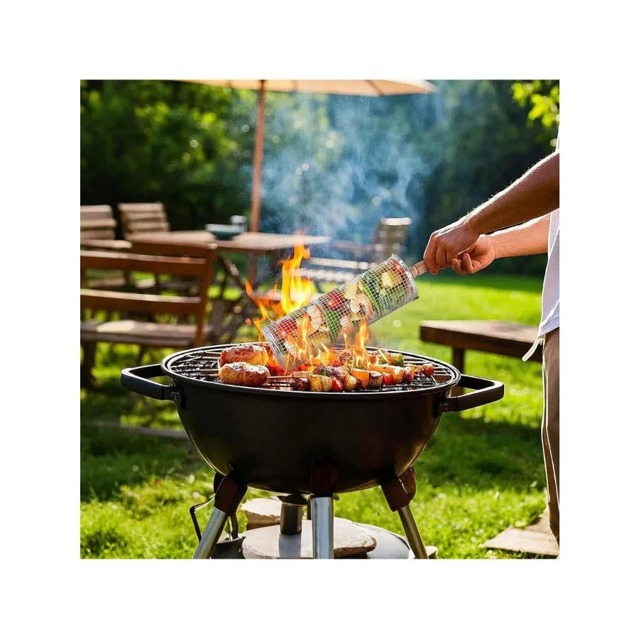 Stainless Steel BBQ Net Tube Rolling Grilling Basket Set